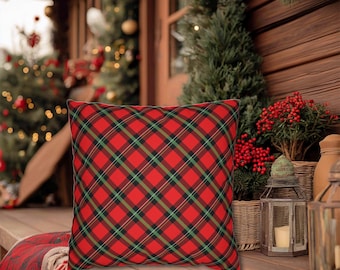 Red Plaid Christmas Throw Pillows and Covers, Holiday Home Decor