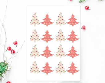 CARTE ARBRES ROSE, carte de Noël rose, imprimable, carte de note vierge, arbres de Noël roses, cartes de Noël, 5 x 7, enveloppe A7