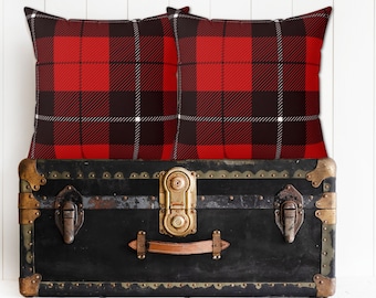 RED & BLACK TARTAN Plaid Square Throw Pillow Covers, Red Black Plaid Winter Holiday Christmas Plaid Pillows, 14x14, 16x16, 18x18, 20x20