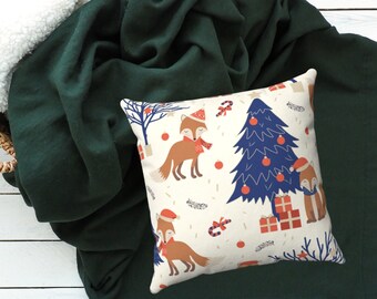 CHRISTMAS PILLOW COVER, Winter Fox Pattern, Winter Pillow Cover, Fox Pillow Cover, Woodland Christmas, Farmhouse Christmas, Multiple Sizes