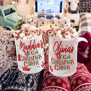 Custom Christmas Mugs in 6 Patterns & 2 Sizes with Set Options, Custom Christmas Gifts, Christmas Gift Ideas, Family Christmas Mugs