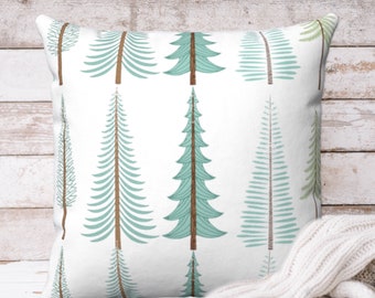 TREE PILLOW COVER Evergreen Pine Christmas Woodland Holiday in 4 Sizes, Pine Tree Pillows, Boho Farmhouse Christmas Pillow Covers, Farmhouse