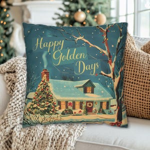 Retro glückliche goldene Tage Weihnachtshaus-Urlaub Dekokissen, blaue Urlaub Dekokissen, Vintage Haus Urlaub Dekor, Vintage Weihnachtskarte