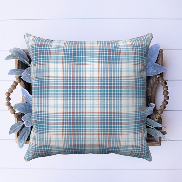 Blue Plaid Pillow Etsy