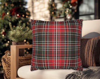 Christmas Tartan Plaid Pillow, Red Green White Holiday Decor