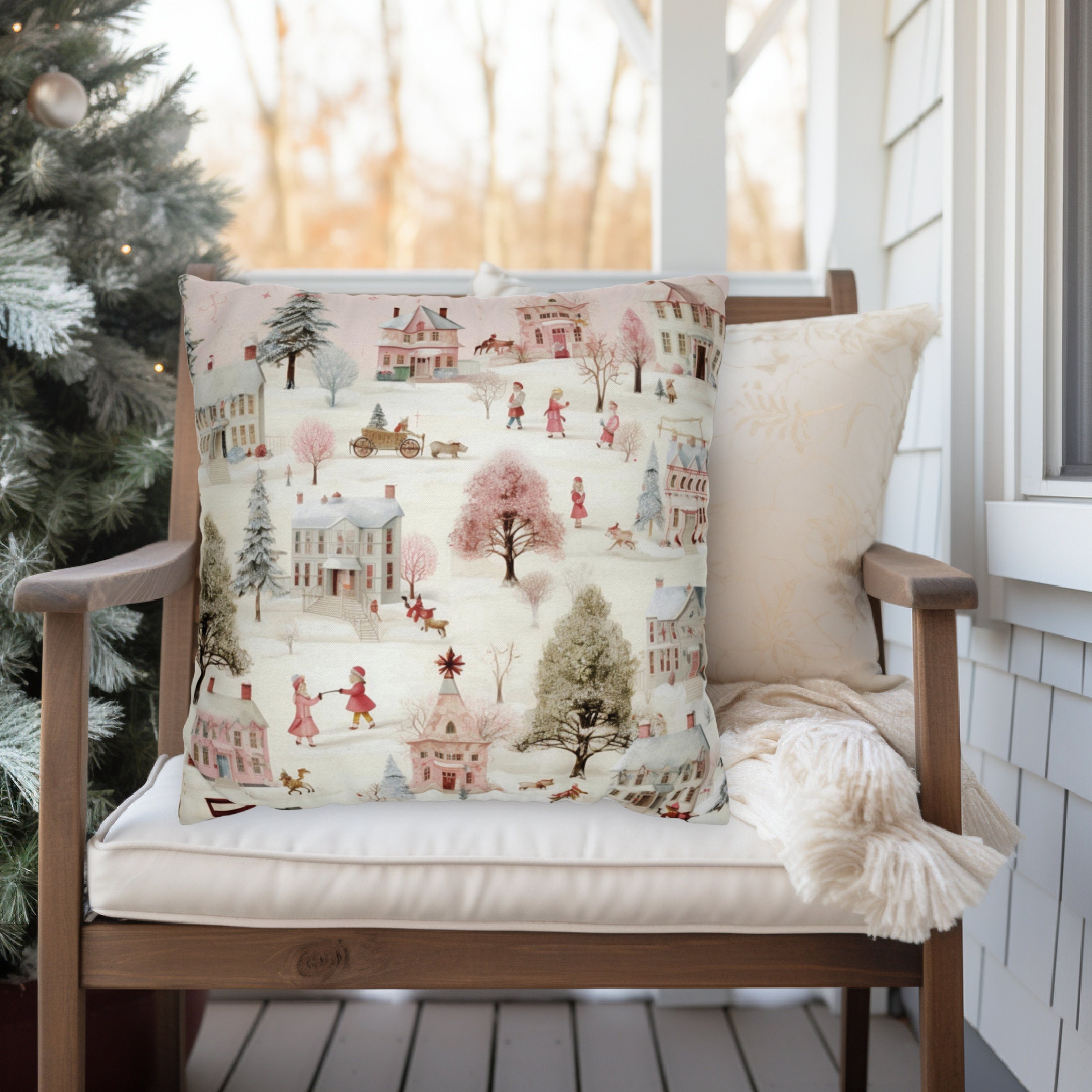 Pink Christmas Tree Pillow Cover, Shabby Cottage Chic Christmas, Retro  Christmas Decor. 