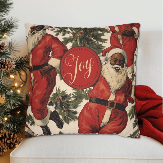 African American Santa Claus Joy Christmas Holiday Throw Pillow, Black Santa Claus Decor, Holiday Home Goods, Santa Claus Decor