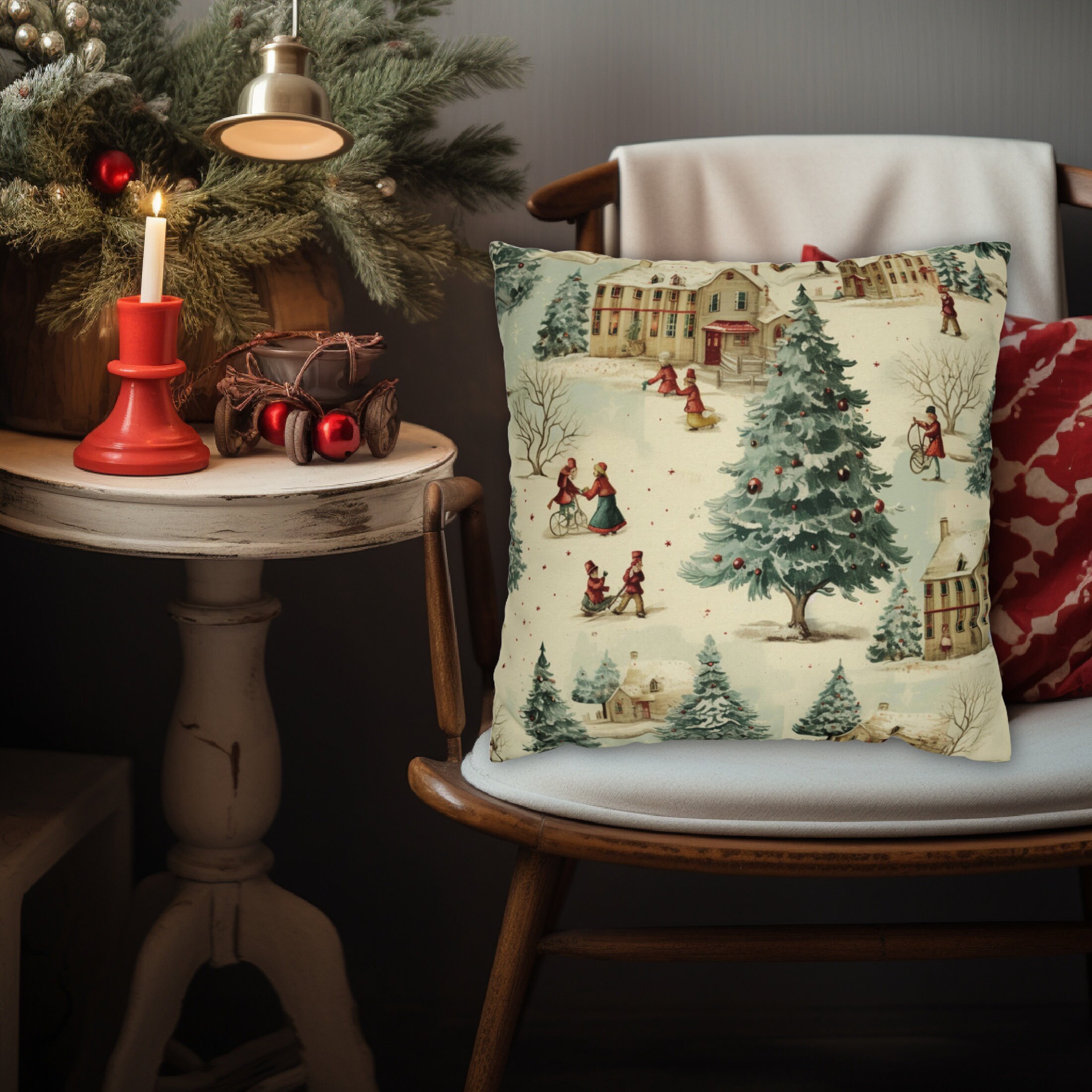 Green Christmas Tree Velvet Pillow Cover, Shabby Cottage Chic Holiday  Decor, Farmhouse Kitcsh.