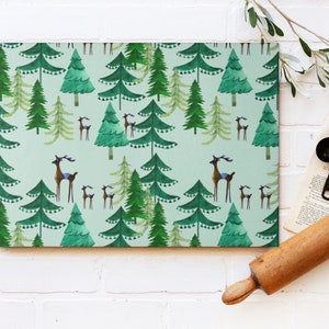 Tree & Deer Serving Charcuterie Tempered Glass Board, Christmas Cutting and Serving Boards, Woodland Kitchen, 2 Sizes Available