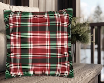 Red and Green Plaid Christmas Pillows + Covers, Vintage Style Holiday Decor