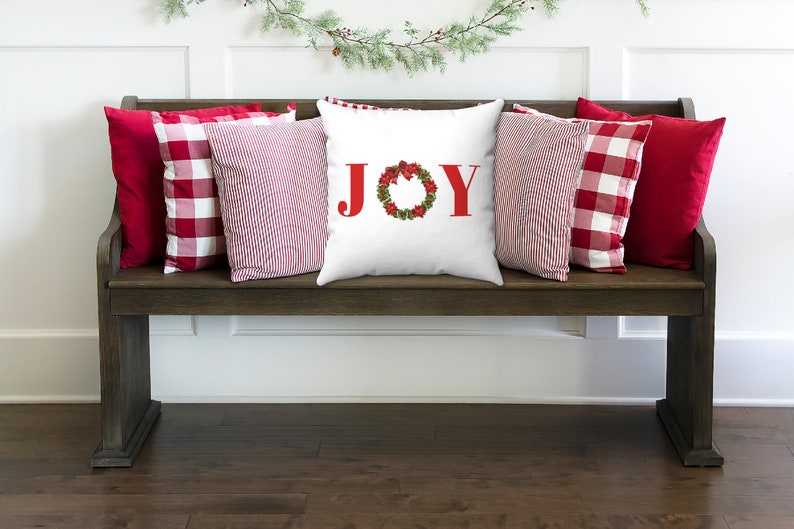 Christmas Pillow Christmas Pillow Cover Multiple Sizes JOY PILLOW COVER Joy Wreath Pillow Wreath Christmas Pillow Christmas Decor