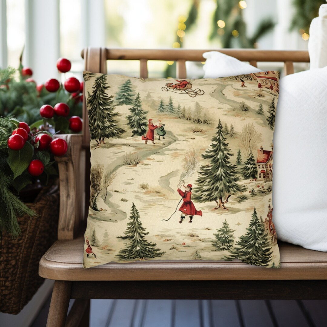 Vintage Style Christmas Scene Throw Pillow in Multiple Sizes &amp; Options ...