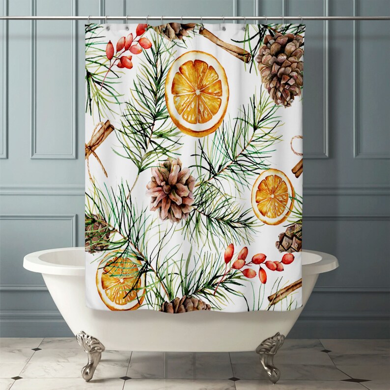 CITRUS PINE SHOWER Curtain Christmas Shower Curtain Winter Etsy