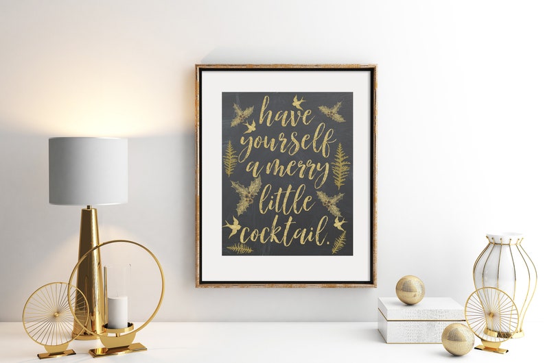 8x10 Funny Christmas Sign Christmas Print Black and Gold MERRY LITTLE COCKTAIL Christmas Printable Xmas Bar Sign Christmas Party