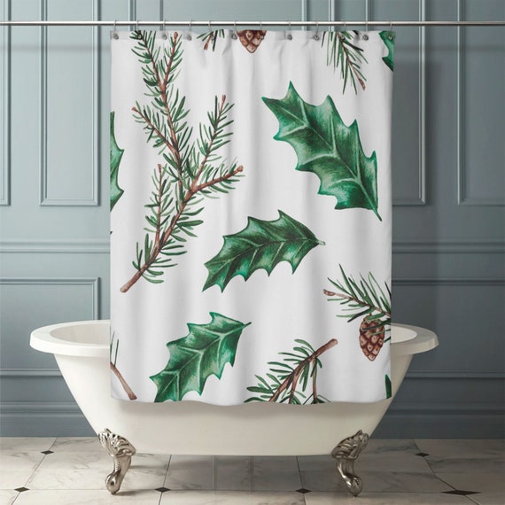 PINE & HOLLY SHOWER Curtain Christmas Shower Curtain Winter | Etsy