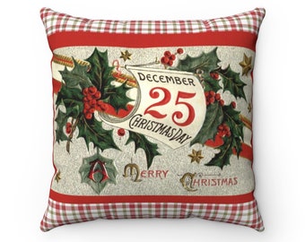 CUBIERTA DE ALMOHADA DE NAVIDAD, Navidad vintage, Navidad de granja, Cuadros navideños, Navidad acogedora, Decoración navideña vintage, Múltiples tamaños