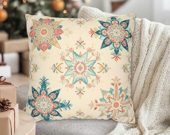 Pastel Snowflake Throw Pillows + Covers, Scandinavian Winter Holiday Decor