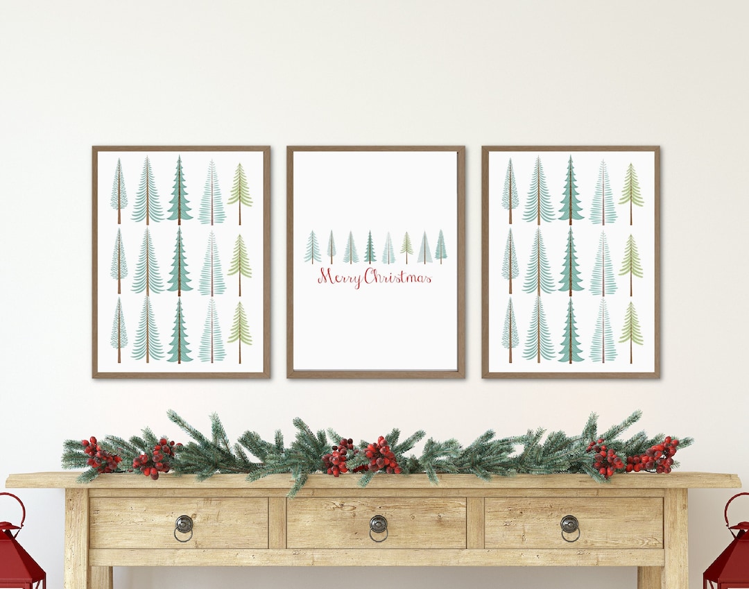 EVERGREEN MERRY CHRISTMAS Farmhouse Wall Art Printable Bundle in