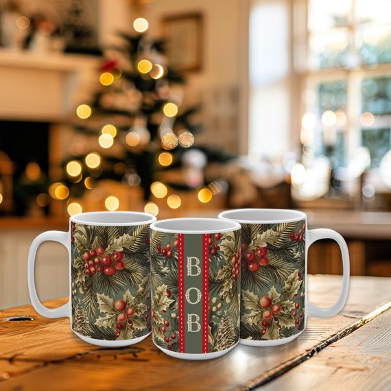 Colorfamily Coppia di tazze Natale Tazza Natalizia PERSONALIZZABILE con Iniziale e Nome Santa Claus Merry Christmas Mug 11 Oz Idea Regalo