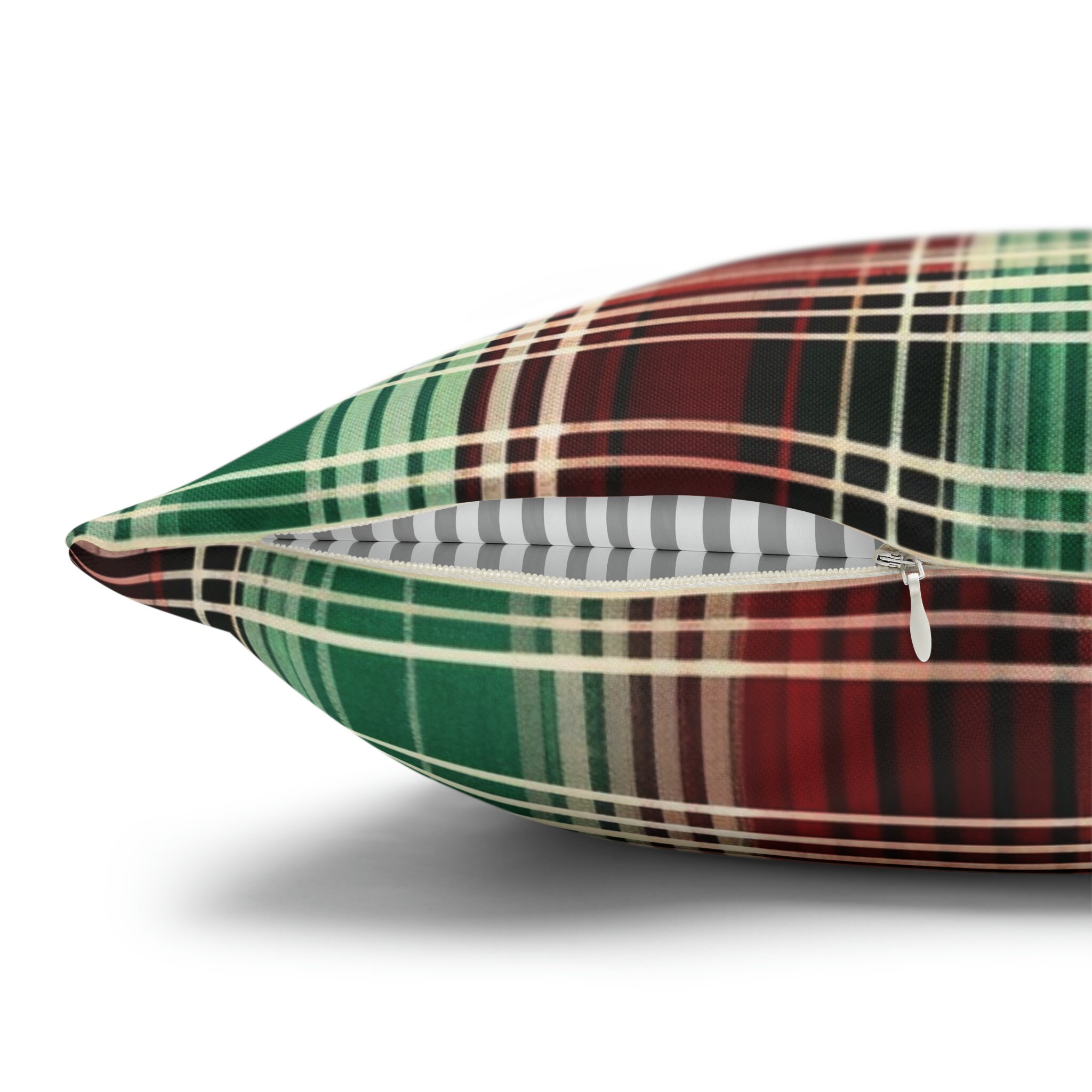 Weihnachts Stuhlkissen Vintage Tartan, 40x40x5 Cm – 2er Pack, Rot-grün, Weich & Dick Gepolstert