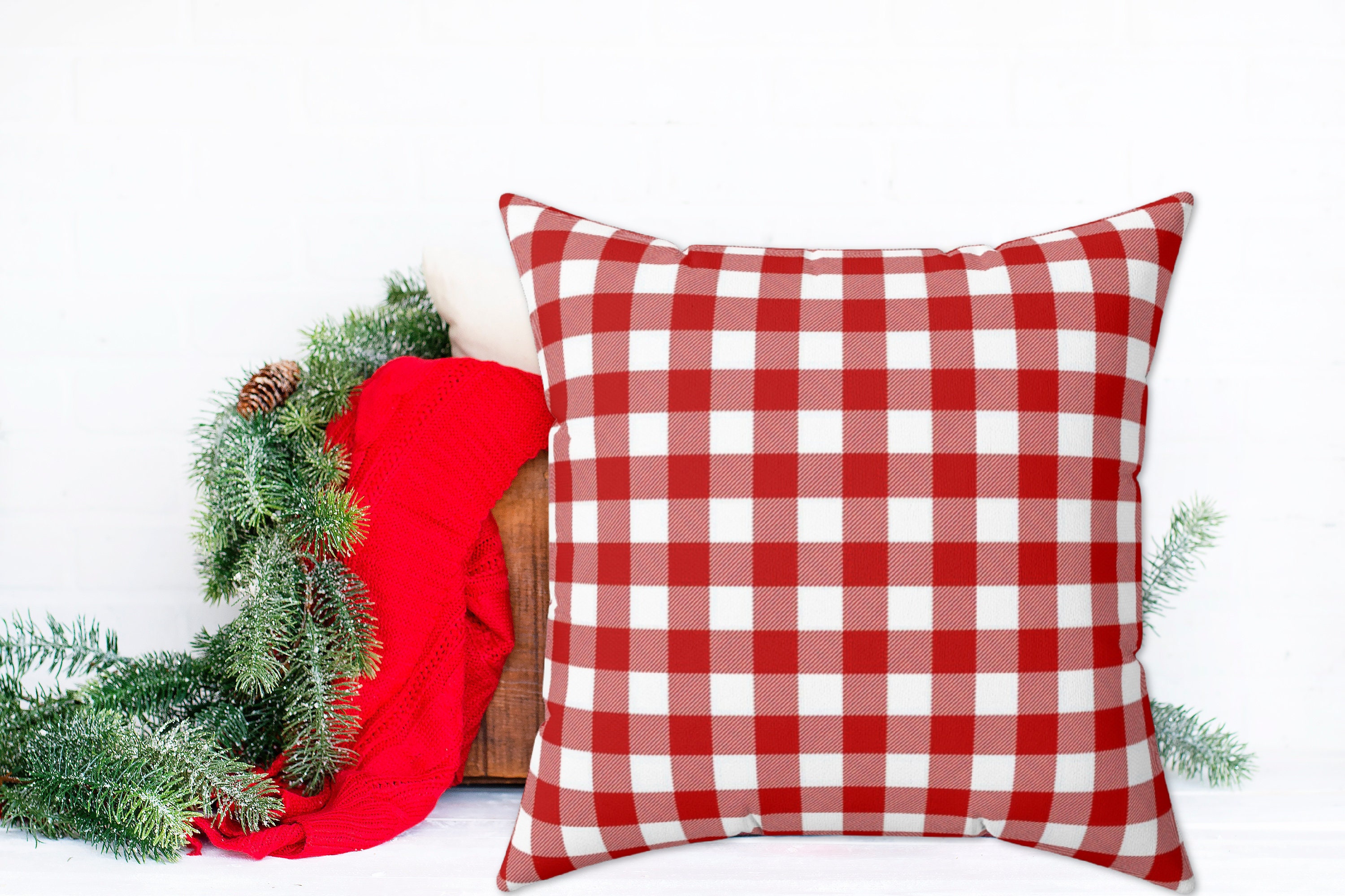 red and white gingham pillows