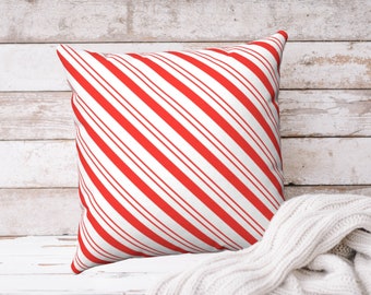 CHRISTMAS PILLOW COVER, Red Striped Pillow, Christmas Decor, Holiday Decor, Holiday Pillows, Candy Cane Striped Pillows, Multiple Sizes