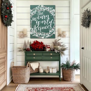 Weary World Rejoices Christmas Canvas Sign – Farmhouse Holiday Decor