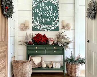 Weary World Rejoices Christmas Canvas Sign – Farmhouse Holiday Decor