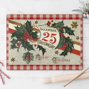 Schneidebrett für Weihnachten mit rotem Gingham Karo Vintage Weihnachtskartendesign - gehärtetes Glasbrett in 2 Größen