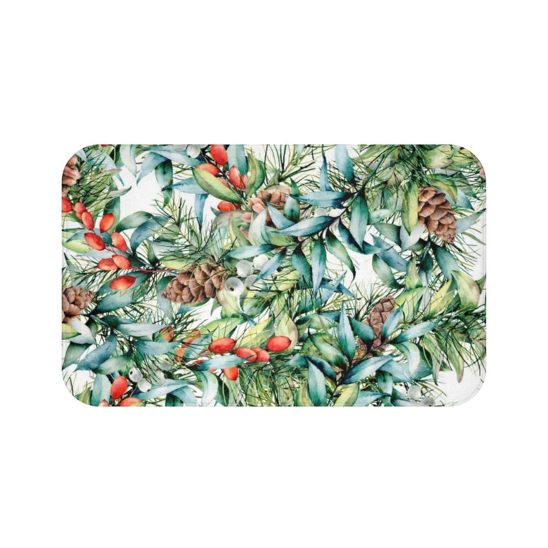 WINTER GREENERY BATH Mat Christmas Bath Mat Green Xmas Bath Etsy