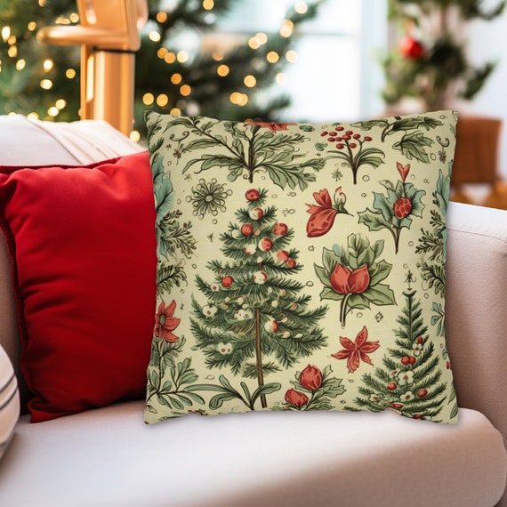 CHRISTMAS VINTAGE FLORAL Jewel Toned Floral Tree Design Throw Pillow Cover in 4 Sizes 14x14 16x16 18x18 20x20 Etsy