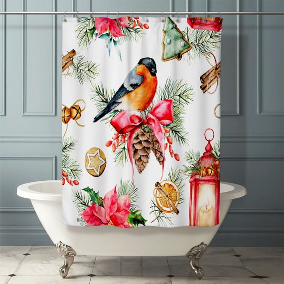Birds Standing on Snowy Branch Tree Leaves with Snowflakes Cute Snowman Shower Curtains for Bathroom 60x72 Inch Waterproof Fabric with 10 Hooks LB Winter Christmas Shower Curtains for Kids