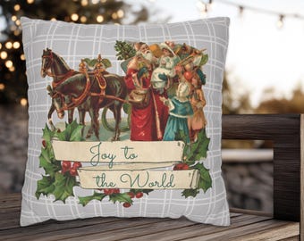 Vintage Santa 'Joy to the World' Christmas Throw Pillows and Covers