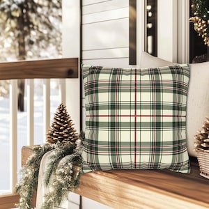 Plaid Christmas Pillow : Red Cream Forest Green Tartan with Multiple Sizes & Options