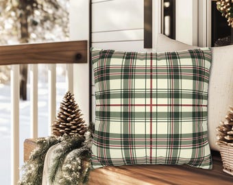 Plaid Christmas Pillow : Red Cream Forest Green Tartan with Multiple Sizes & Options