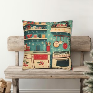 Christmas Throw Pillow Vintage Nostalgic Style Christmas Kitchen Design, Colorful Vintage Style Holiday Decor, Holiday Porch Pillows