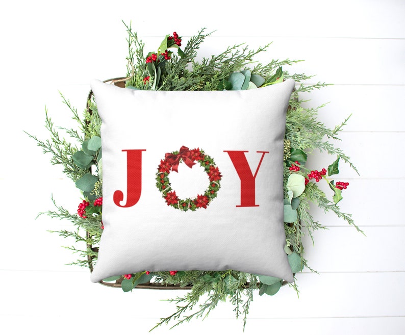 Christmas Pillow Christmas Pillow Cover Multiple Sizes JOY PILLOW COVER Joy Wreath Pillow Wreath Christmas Pillow Christmas Decor