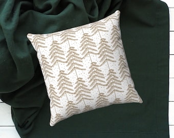 Christmas Pine Tree Pillow Cover, Beige Woodland Winter, Holiday Decor
