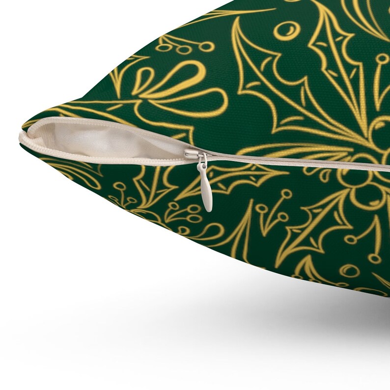 CHRISTMAS PILLOW COVER Green and Gold Holly Pattern Gold Etsy