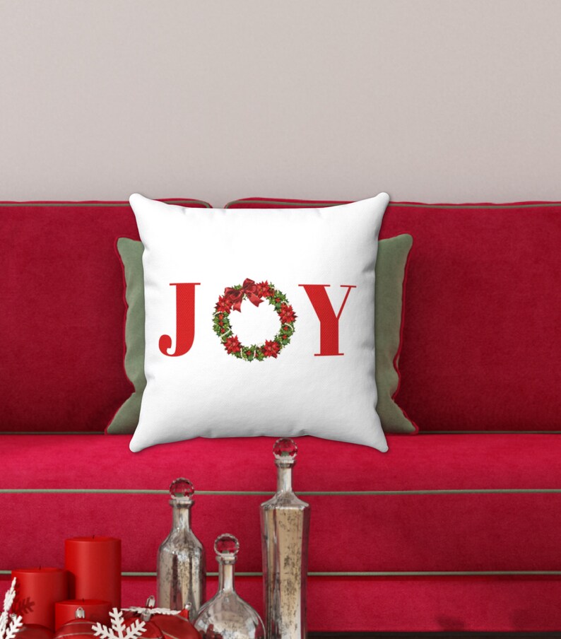 Christmas Pillow Christmas Pillow Cover Multiple Sizes JOY PILLOW COVER Joy Wreath Pillow Wreath Christmas Pillow Christmas Decor