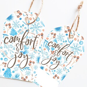 Druckbare Weihnachtsgeschenkanhänger &#39;Comfort & Joy&#39; Pretty Botanical, 2 Sets von 10, Weihnachten Ephemera, Junk Journal, Weihnachtssammelalbum