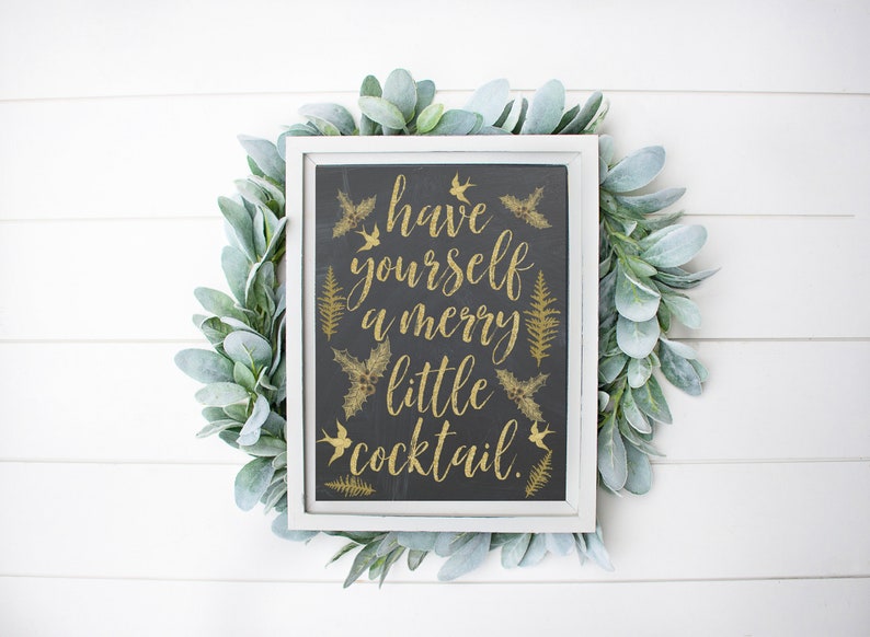 8x10 Funny Christmas Sign Christmas Print Black and Gold MERRY LITTLE COCKTAIL Christmas Printable Xmas Bar Sign Christmas Party