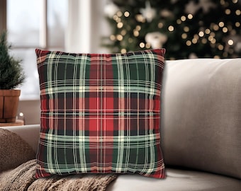 Plaid Christmas Pillow  - Red Green White Tartan in Multiple Sizes + Options