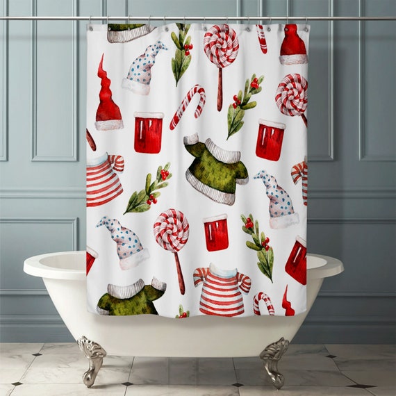 CHRISTMAS SHOWER CURTAIN Christmas Bathroom Decor Holiday | Etsy