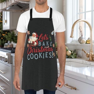 Christmas Apron Vintage Santa Claus Let&#39;s Bake Christmas Cookies with 2 Color Options, Christmas Aprons, Christmas Cookie Party Apron