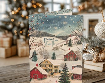 Christmas Card Set - Peace on Earth Winter Holiday Farm Scene Set of 10, 30 or 50, Country Holiday Card Set, Custom Christmas Card Set, 5x7