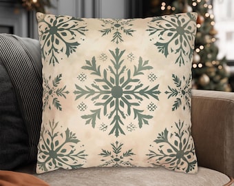 Snowflake Throw Pillows and Covers : Grey Antiqued  Winter Christmas Holiday