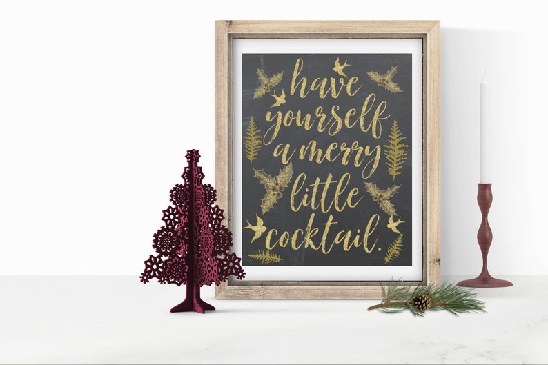8x10 Funny Christmas Sign Christmas Print Black and Gold MERRY LITTLE COCKTAIL Christmas Printable Xmas Bar Sign Christmas Party