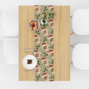 Christmas Holiday Table Runner - Vintage African American Santa Claus & Holly Pattern, Holiday Table Decor, Vintage Santa Home Decor