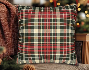 Red and Green Plaid Christmas Pillows and Covers, Holiday Home Decor
